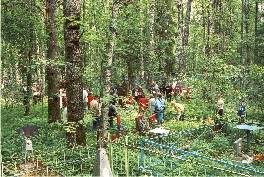 Kotiseutumatkalaiset Honkakylän ortodoksisella hautausmaalla.